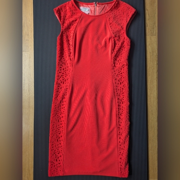 Phoebe Couture Fitted Cutout Lace Orange Red Pencil Chic Mini dress Sz 2 EUC - Picture 5 of 16